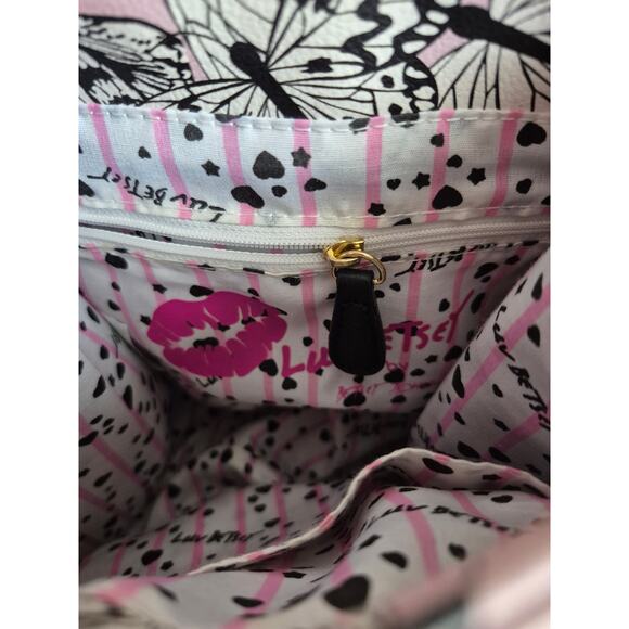 Luv Betsey by Betsey Johnson Pink & Black Butterfly Mini Backpack Gold Accents - Picture 4 of 11